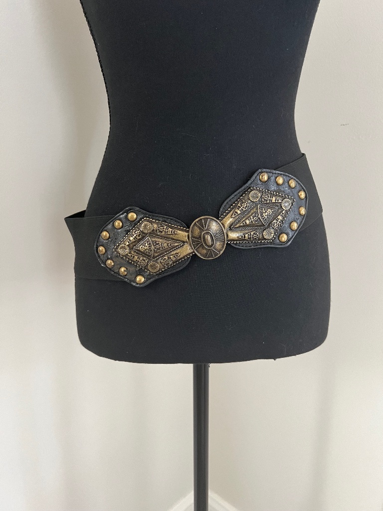Vintage 80's Women's Stretch Belt Black And Gold
